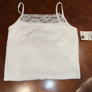 White Lace Camisole w/Adjustable spaghetti straps;shelf bra/ lace & sequins trim